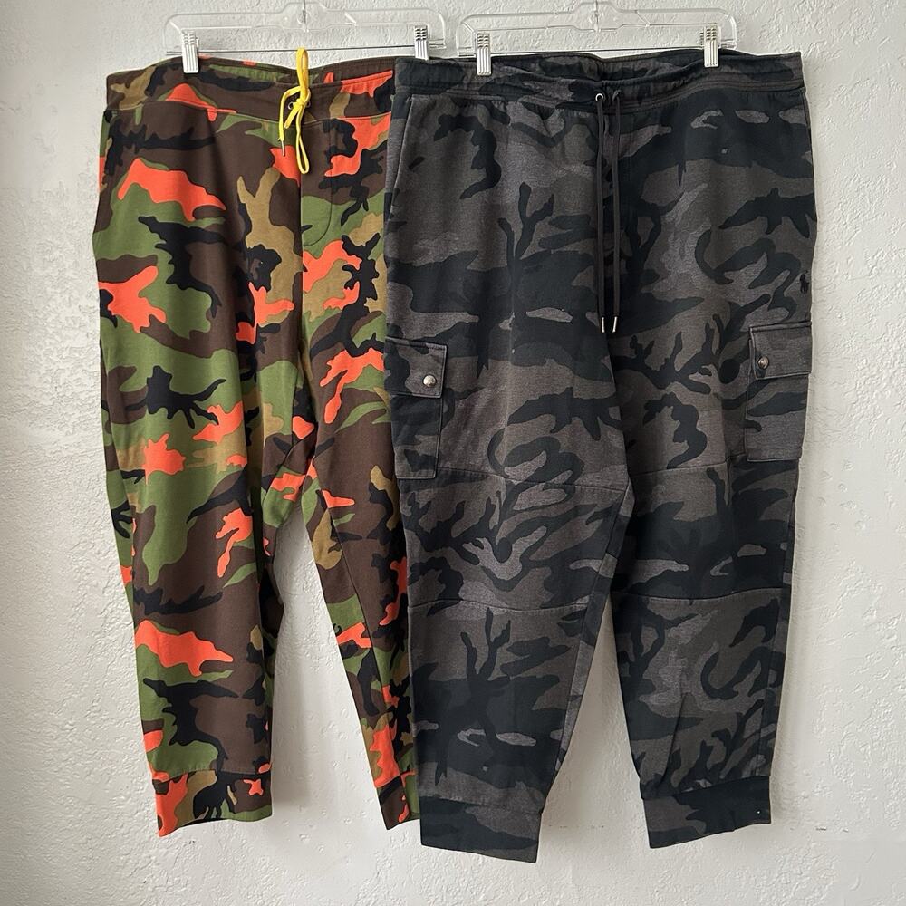 Polo Ralph Lauren Camo Joggers 3XB Big Cargo Sweatpants Orange Black *flaw